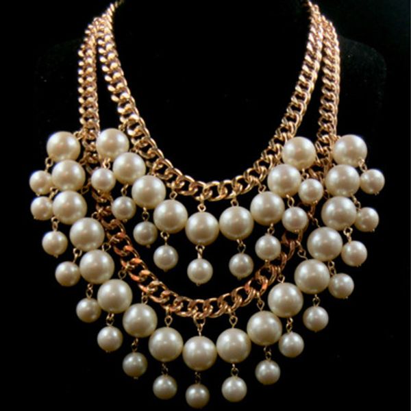 

2 chains necklace with pearls pendants, fashion and luxury style, very nice for dress for party, and high quality, Silver