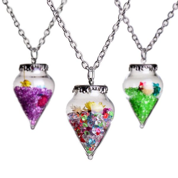 

original new drifting bottle pendant crystal necklace for women fashion natural dry flower crystal necklace girls wedding party gift, Silver