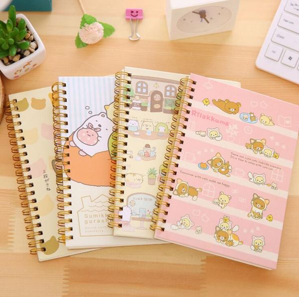

wholesale-cute cartoon rilakkuma sumikko gurashi hard cover colored page coil book portable pocket notebook diary notepad