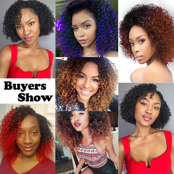 

7a Ombre Red Brazilian Human Hair Extensions Kinky Curly 300g Fashion Short Bob Two Tone Curly Hair Ombre Human Hair Weave 6 Bundles