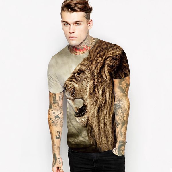

2017 fashion summer men's 3d print t-shirt tees cotton short sleeve lion tiger frost cat slim casual funny o-neck t shirt, White;black