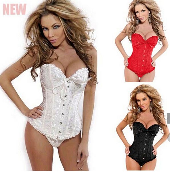

wholesale- 8xl walson lingerie bustiers black satin embroidered corset overbust corsets+thong plus size corset, Black;white