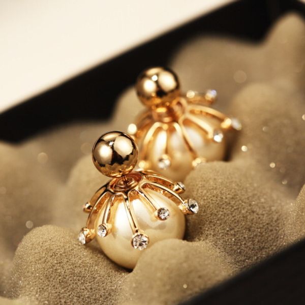 

Hot Sale Big Pearl Luxury Stud Earrings for Women Fashion Jewelry Gold / Platinum plating Double Sided Earrings Accessories Korean Party