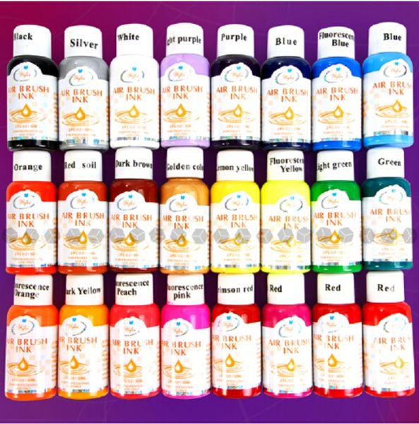 24 Colours 30ml Nail Art Airbrush Paint Ink For Tip Airbrush Painting Design With Free Shipping