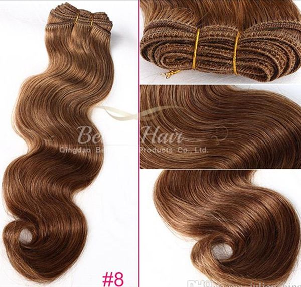 14-24 polegadas cor marrom onda de corpo peruano 2 pçs / lote Human cabelo trama extensões de cabelo peruano 100g / p grau 8a frete grátis