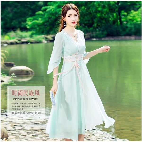 

summer retro ethnic literacy style slim fit embroidery dress, Black;gray