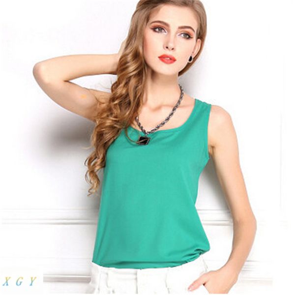 

wholesale-2015 new summer new 6 size women clothing fashion chiffon tank tops vest shirts solid candy color chiffon loose top shirt cv450, Black;white