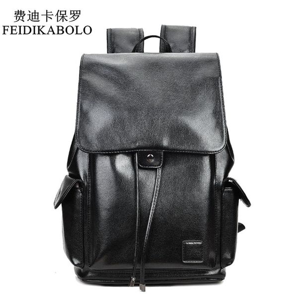 

FEIDIKABOLO Famous Brand Boys Black Bags Leather School Backpack Bag For College Simple Design Men Casual Daypacks Mochila Male