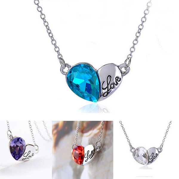 

fashion charm women heart love crystal silver chain pendant necklace jewelry #r571