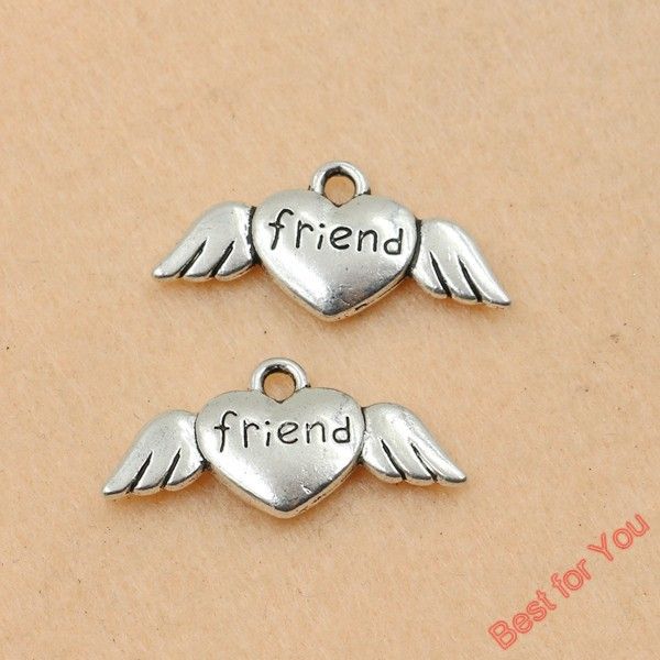 

50pcs tibetan silver tone wings friend heart charms fashion pendants jewelry making handmade diy jewelry findings 13x27mm jewelry making, Bronze;silver