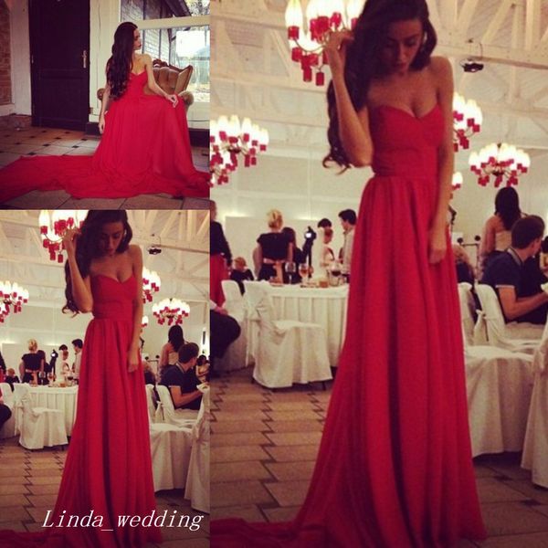 Linda Longo Vermelho Flowy Prom Vestido de Boa Qualidade Querida Decote Chiffon Formal Vestido de Noite Vestido de Festa