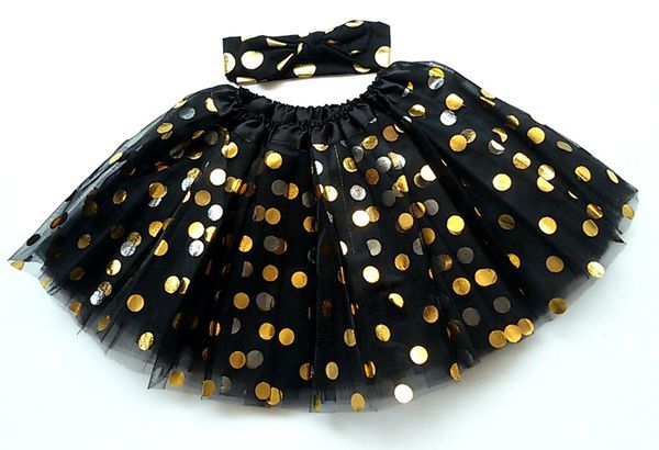 

2023 new girls tutu set skirt +headband golden polka dots tutu skirt children pgryph tutu customes sets, White