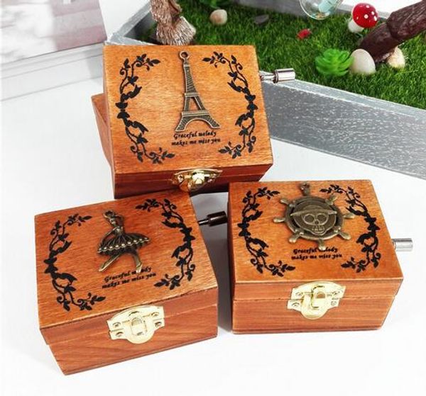 

new arrive exquisite hand crank musical box retro vintage wooden music box 4different patterns for option beautiful decorative patterns