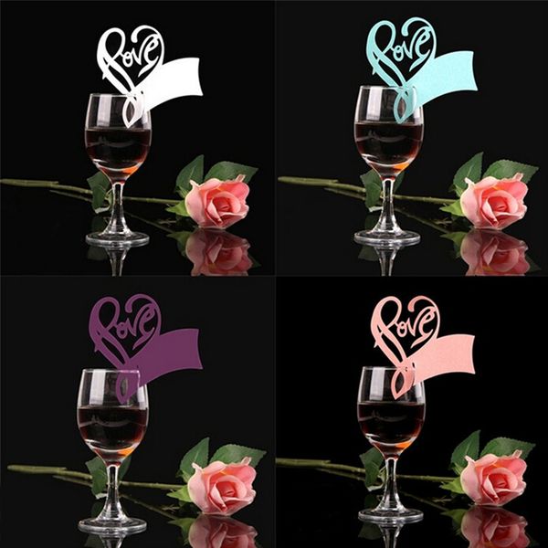 50x Paper Laser Cut Love Heart Table Name Place Escort Cup Card