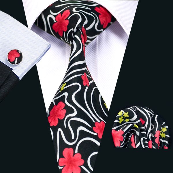 

new style fashion floral silk ties mix color red black mens business tie set include tie cufflinks hankerchief n-1208, Black;blue