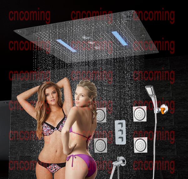 Modern Wall Mounted Torneira Do Chuveiro Bath Panel Tap Termostática Chuveiro Mixer LED Cabeça de Chuveiro de Teto Chuva Cachoeira Swirl Massagem Jatos CS5424