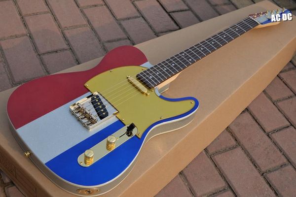 

custom shop buck owen limited edition tele 1996 red white blue big sparkle electric guitar gold pickguard golden hardware