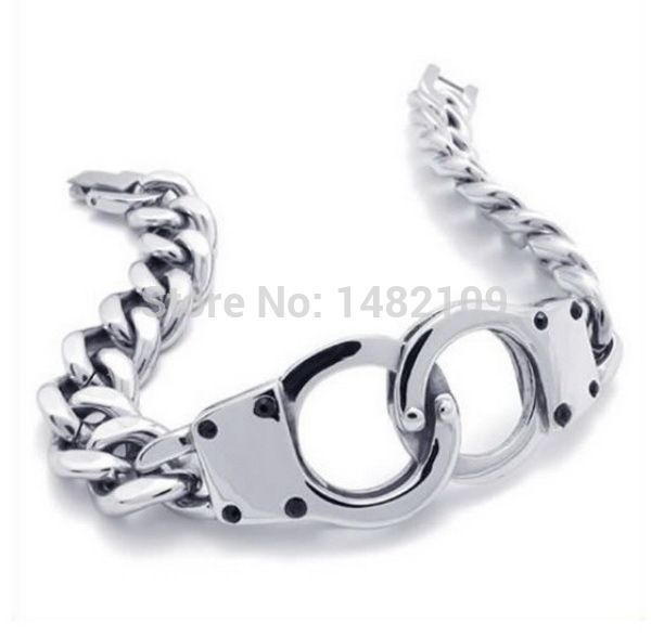 

Men 039 tainle teel bracelet link wri t ilver handcuff poli hed hipping