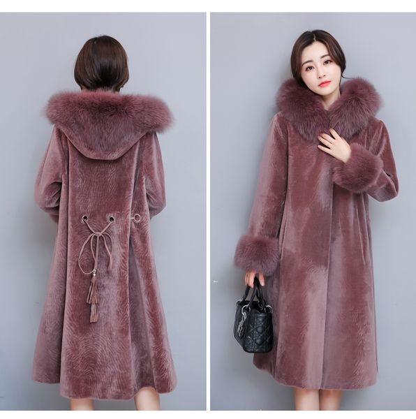 

women's coat winter new big size women's dress fur outerwear pink out coat, Black