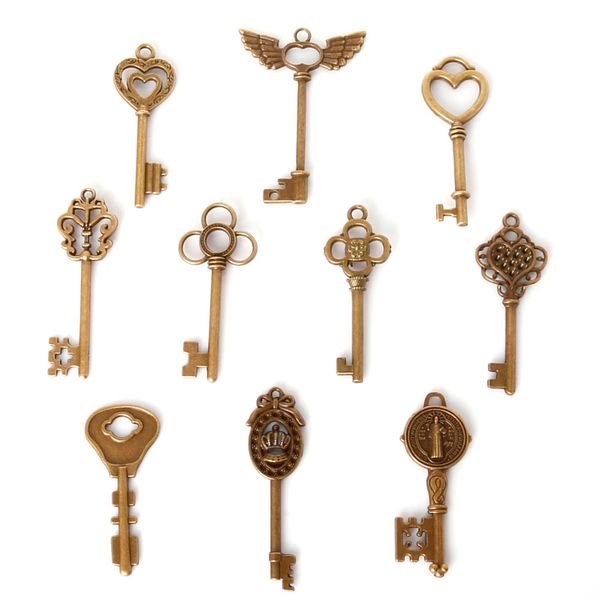

22pcs/lot 10 style key charms antique bronze plated alloy pendant jewelry findings jewelry making diy, Bronze;silver