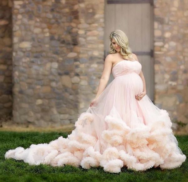 2017 Vestidos de Casamento Grávida Com Longo Trem Strapless Em Cascata Babados Princesa Vestidos de Casamento Tulle Custom Made Bohemia Vestido De Noiva