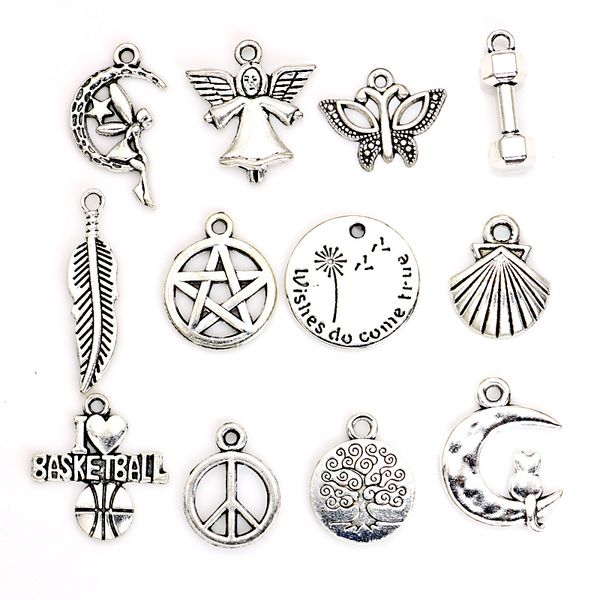 

antique silver plated leaf shell butterfly angel tree of life charms pendants for necklace jewelry making diy handmade craft, Bronze;silver