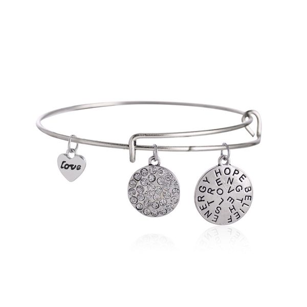

wholesale new charms bracelets crystal pendants vintage antique gold silver plated expandable wire bangles jewelry, Golden;silver