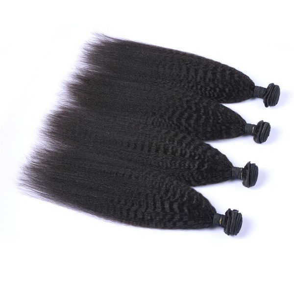 

Peruvian Human Remy Virgin Hair Kinky Straight Hair Weaves Natural Color 100g/bundle Double Wefts 4Bundles/lot Hair Extensions