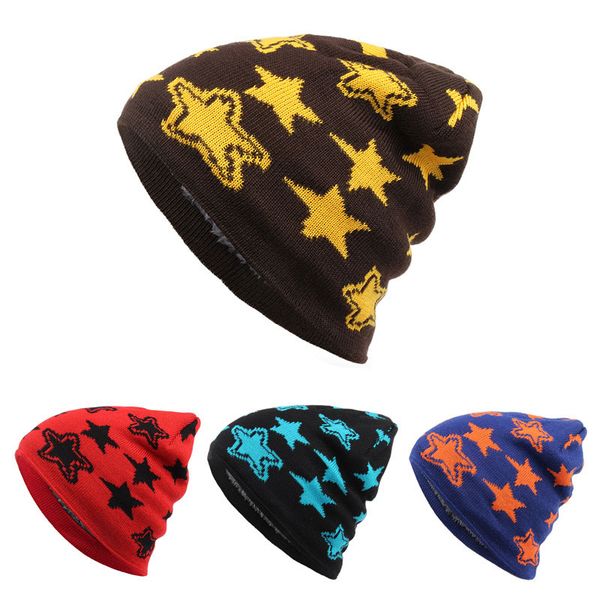 

new winter five-pointed star caps knitted beanie poms hip hop skull fashion ski hat, Blue;gray