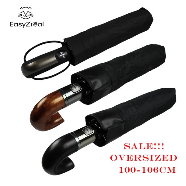 

wholesale- easyzreal leather curved handle men automatic business umbrella male windproof black big auto umbrellas parasol rain paraguas