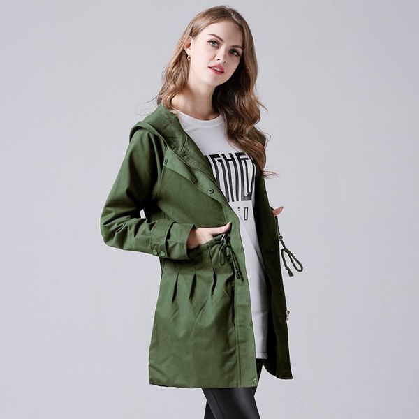 

plus size women trench coat fashion winter female long slim coats street casual hoodies outwear windbreaker green jackets clothes, Tan;black