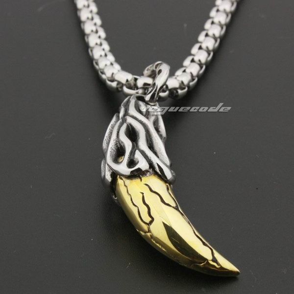 

316l stainless stee warrior tusk fang brass mens biker punk pendant 6r006 stainless steel necklace 24", Silver