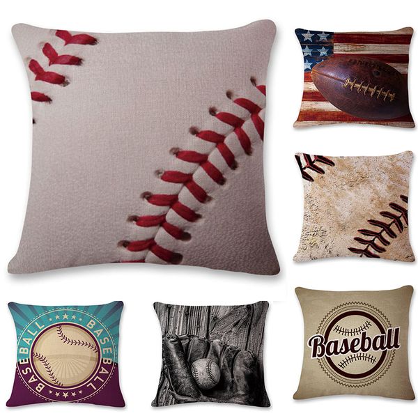 

45*45cm baseball football pillow case cotton linen square cushion sofa car livingroom bedroom pillow covers 9 style in stock wx-p24