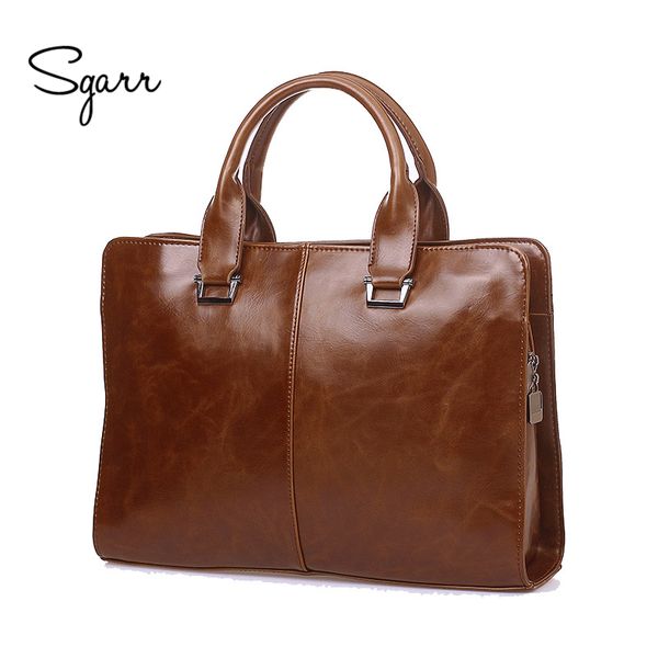 

wholesale- sgarr brand mens pu leather briefcases 14'' lapvintage crazy horse pu leather business shoulder bags casual messenger b