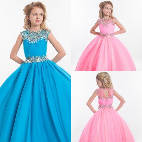 

rachel allan girls pageant dresses for teens illusion neck cap sleeve crystal sky blue pink long party kids flower girl gown hy1138, White;red