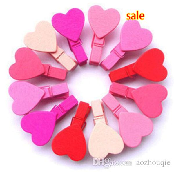 

wholesale 300pcs mini heart love wooden clothes p paper peg pin clothespin wedding supplies craft clips