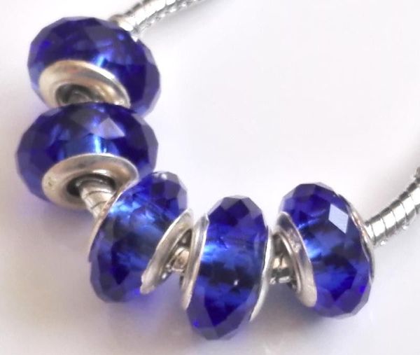 20pcs Blue Silver MURANO GLASS BEAD LAMPWORK fit European Charm Bracelet