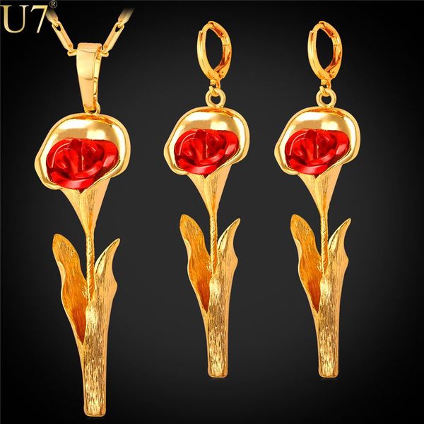 

unique Gold Morning Glory Flower Women Jewelry Set For Gift Wholesale Gold/Platinum Plated Party Vintage Earring Necklace Set S810