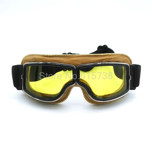 

motorbike riding goggles biker goggles motocross vintage motorcycle goggles leather frame 4 lens, Black