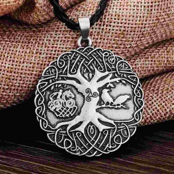 

punk Norse Vikings Knot Amulet Pendant Necklace Soldiers Raven Tree of Life PENDANT Necklace Nordic Talisman hot sale