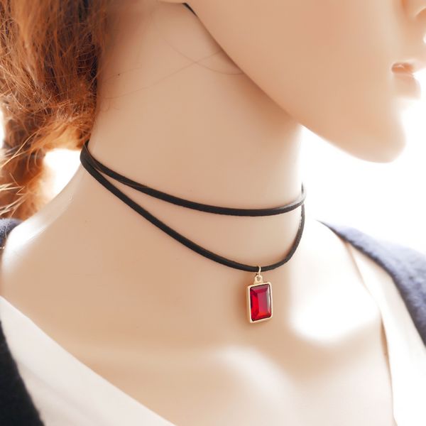 

2016 new multilayer black imitation leather choker necklace gothic chain charm gem pendant vintage for women fashion jewelry, Golden;silver