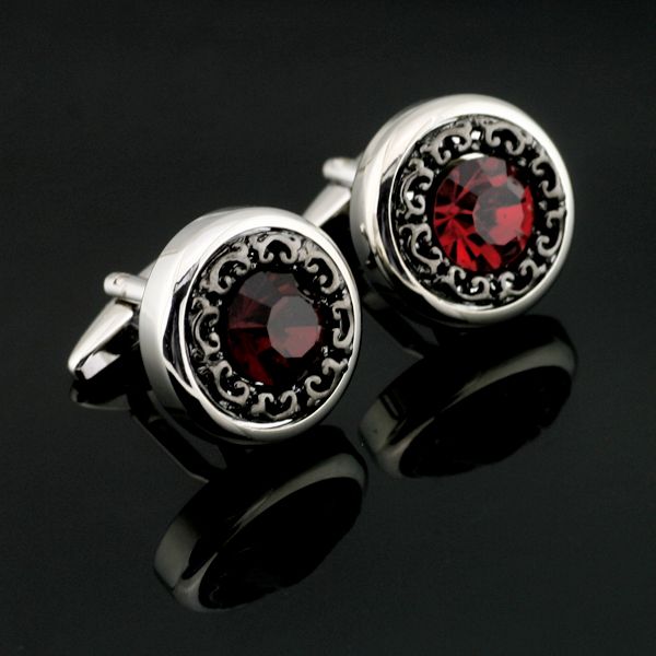 

stainless steel red crystal cufflinks gift box for men gift french shirt x-514, Silver