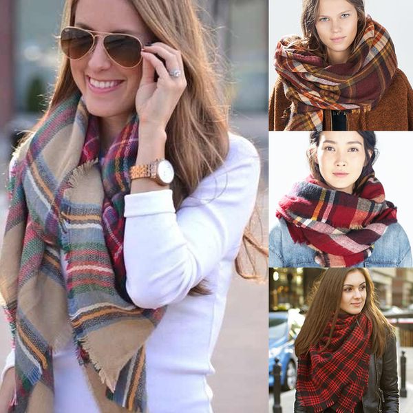 

winter plaid blanket scarfs big size new designer acrylic basic women's shawls tartan scarf 2016 140 *140cm oversized pashmina chic, Blue;gray