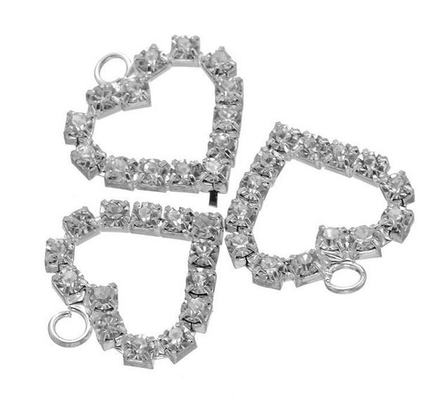 

100pcs silver plated clear rhinestone charms hollow heart shaped charm charms pendants jewelry findings components 2016 october style, Bronze;silver