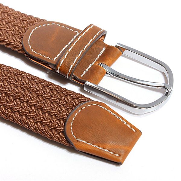 

wholesale-men women stretch braided elastic leather buckle belt waistband brown, Black;brown