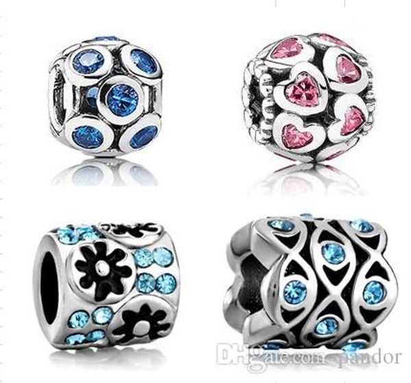 

fits pandora charms bracelets mix beads silver plated crystal charms big hole loose beads for diy european charms jewelry ing