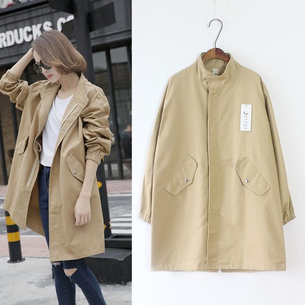 

women's outerwear trench coats autumn mandarin collar long sleeve long coat jacket women abrigos mujer plus size coats ing, Tan;black