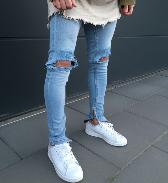 

blue ripped jeans for men with holes denim super skinny slim fit jean pants scratched biker pants