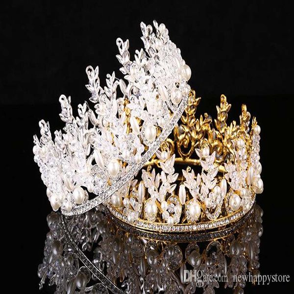 

luxury wedding pearl tiara crowns princess queen pageant silver gold headband crystal bridal hair jewelry accessories, Slivery;golden