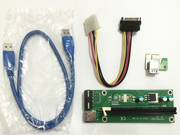 Heißer Verkauf PCI-E PCI E Express 1X bis 16X Riser-Karte + USB 3.0-Verlängerungskabel mit Netzteil für Bitcoin Litecoin Miner 60 cm